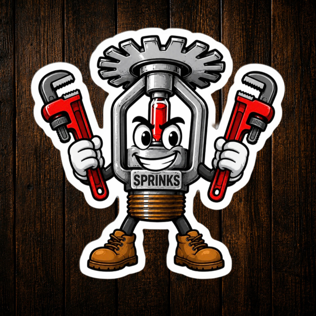 Sprinks Fire Sprinkler Fitter Mascot Vinyl Sticker