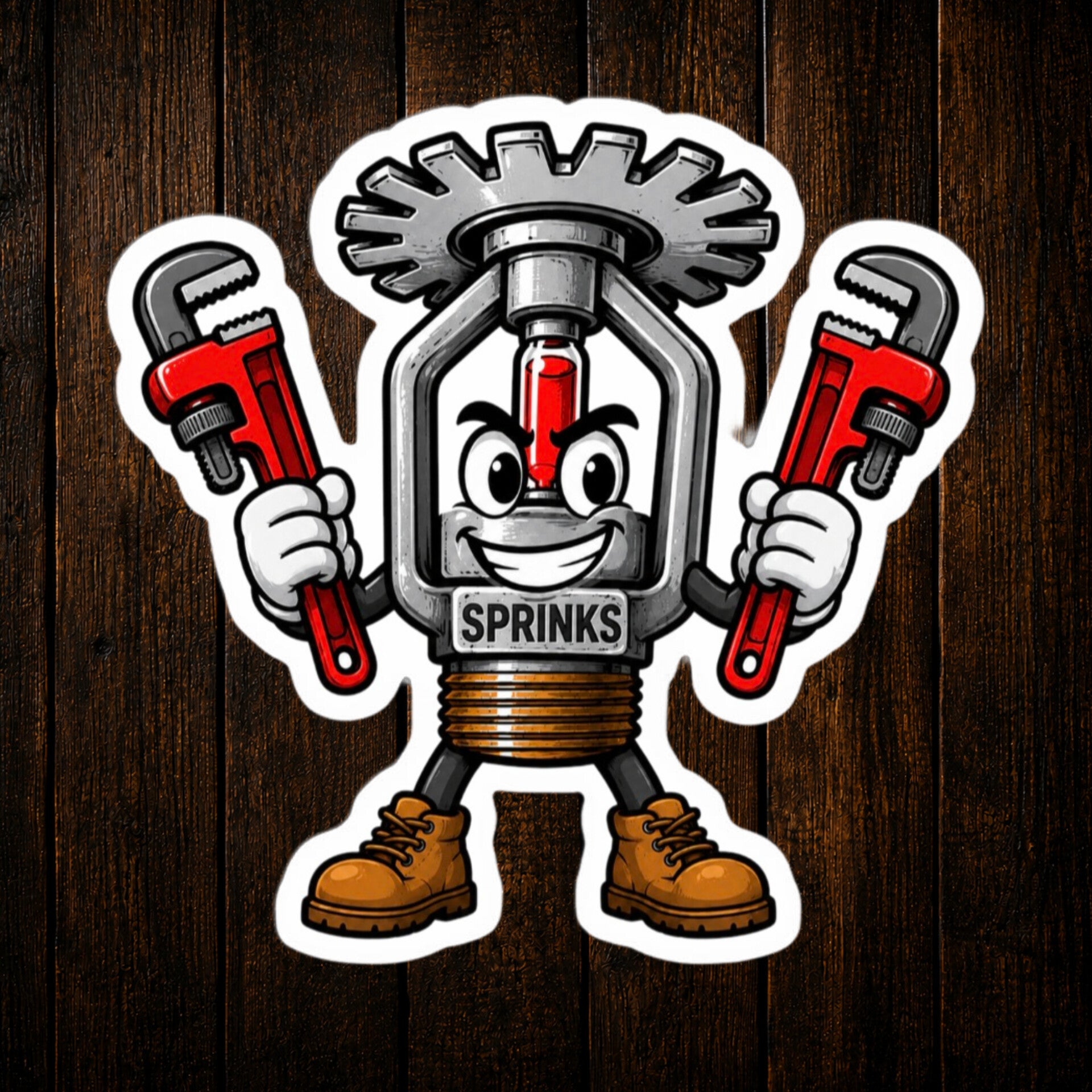 Sprinks Fire Sprinkler Fitter Mascot Vinyl Sticker