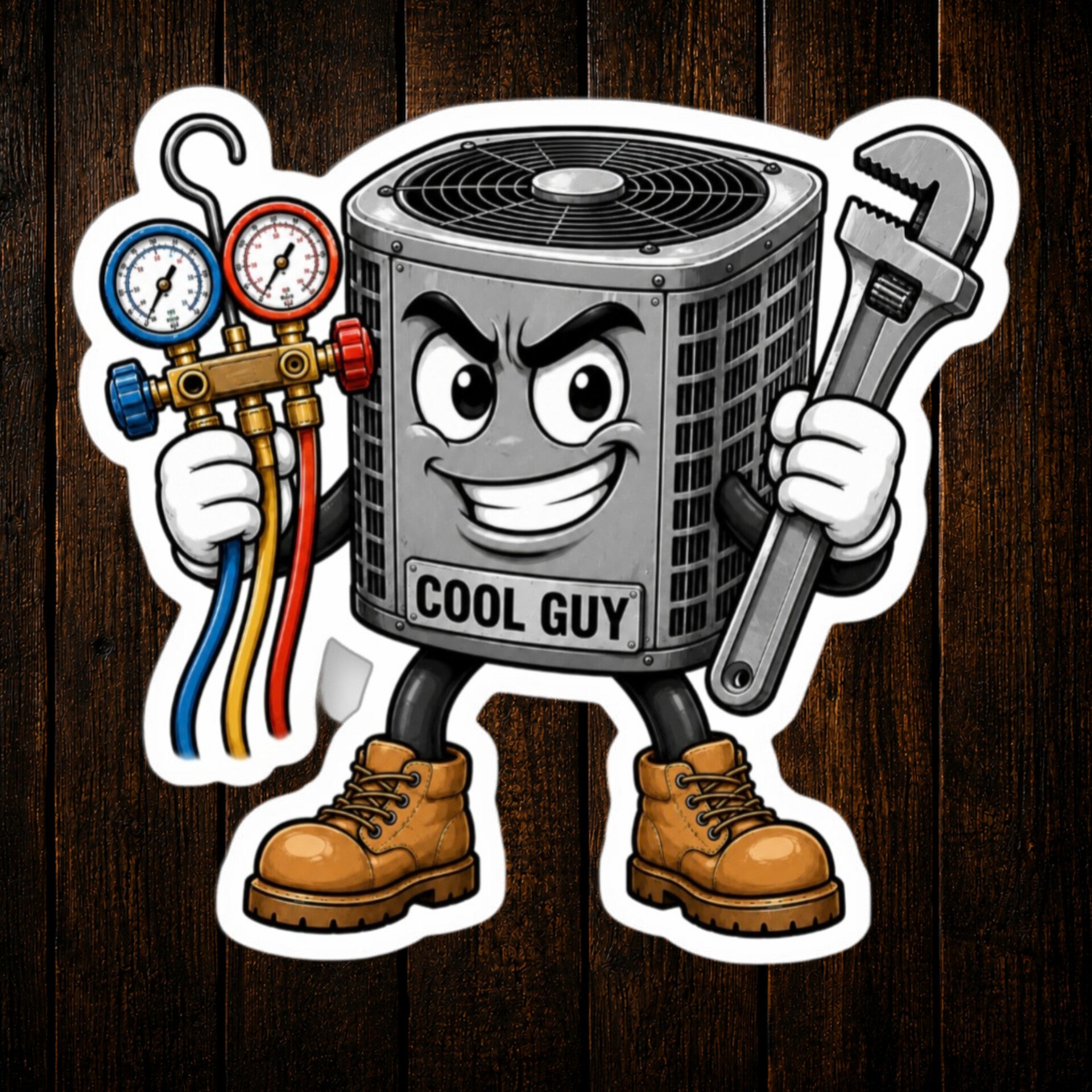 Cool Guy HVAC Technician Mascot Vinyl Sticker