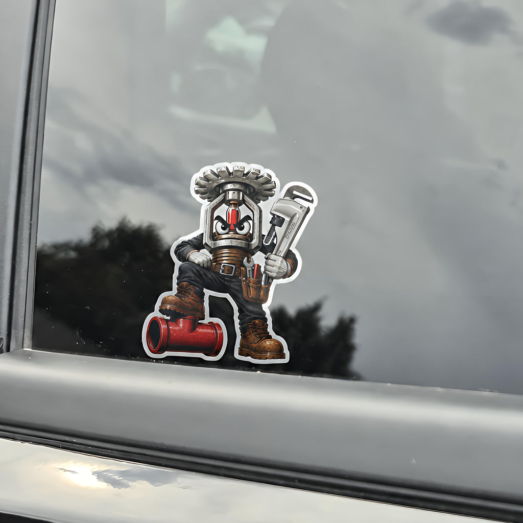 Pipe Boss Fire Sprinkler Fitter Mascot Vinyl Sticker