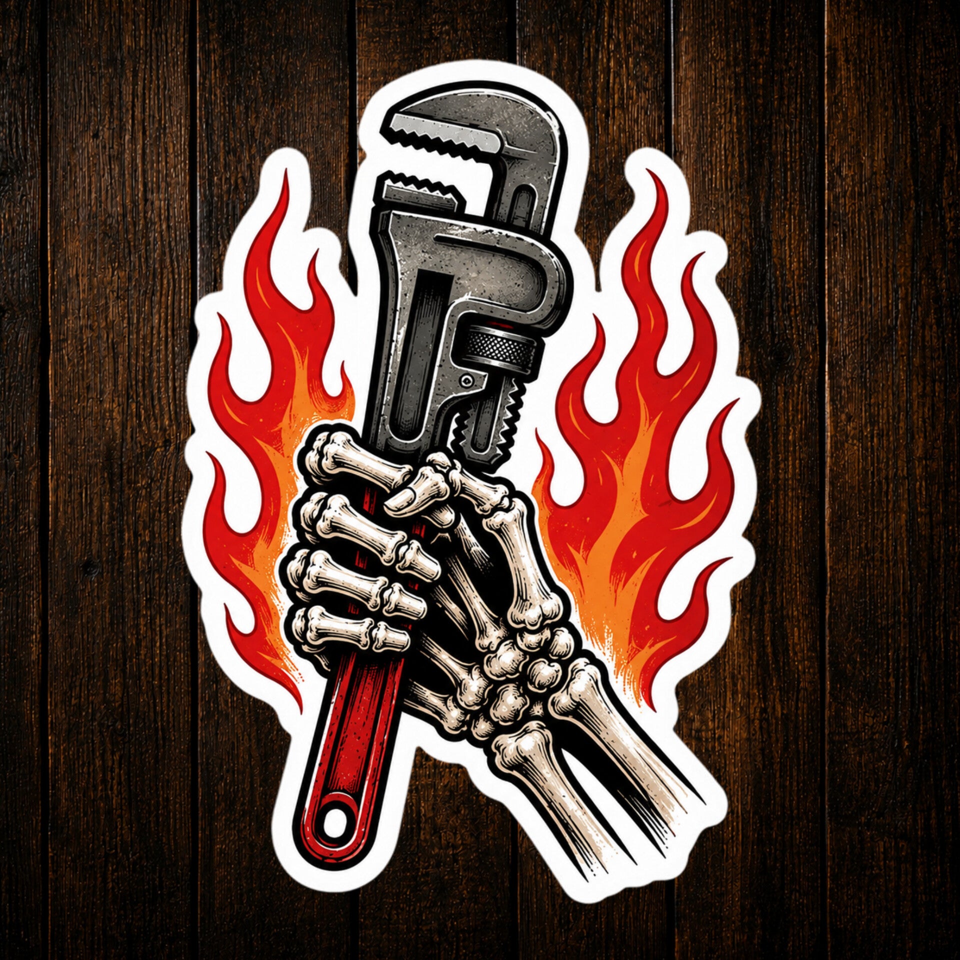 Skeleton Hand Pipe Wrench Vinyl Sticker
