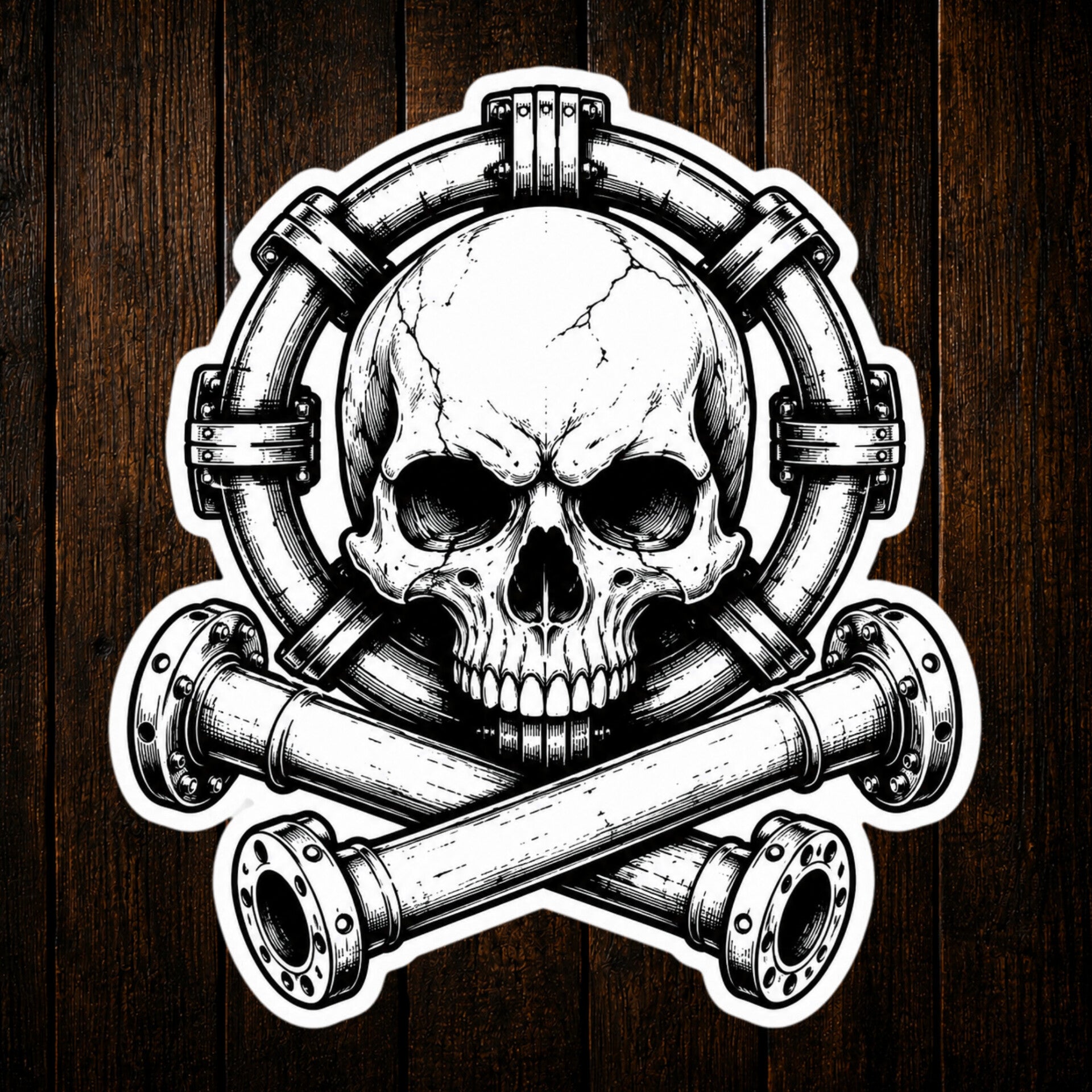 Pipe Skull Crossbones Vinyl Sticker