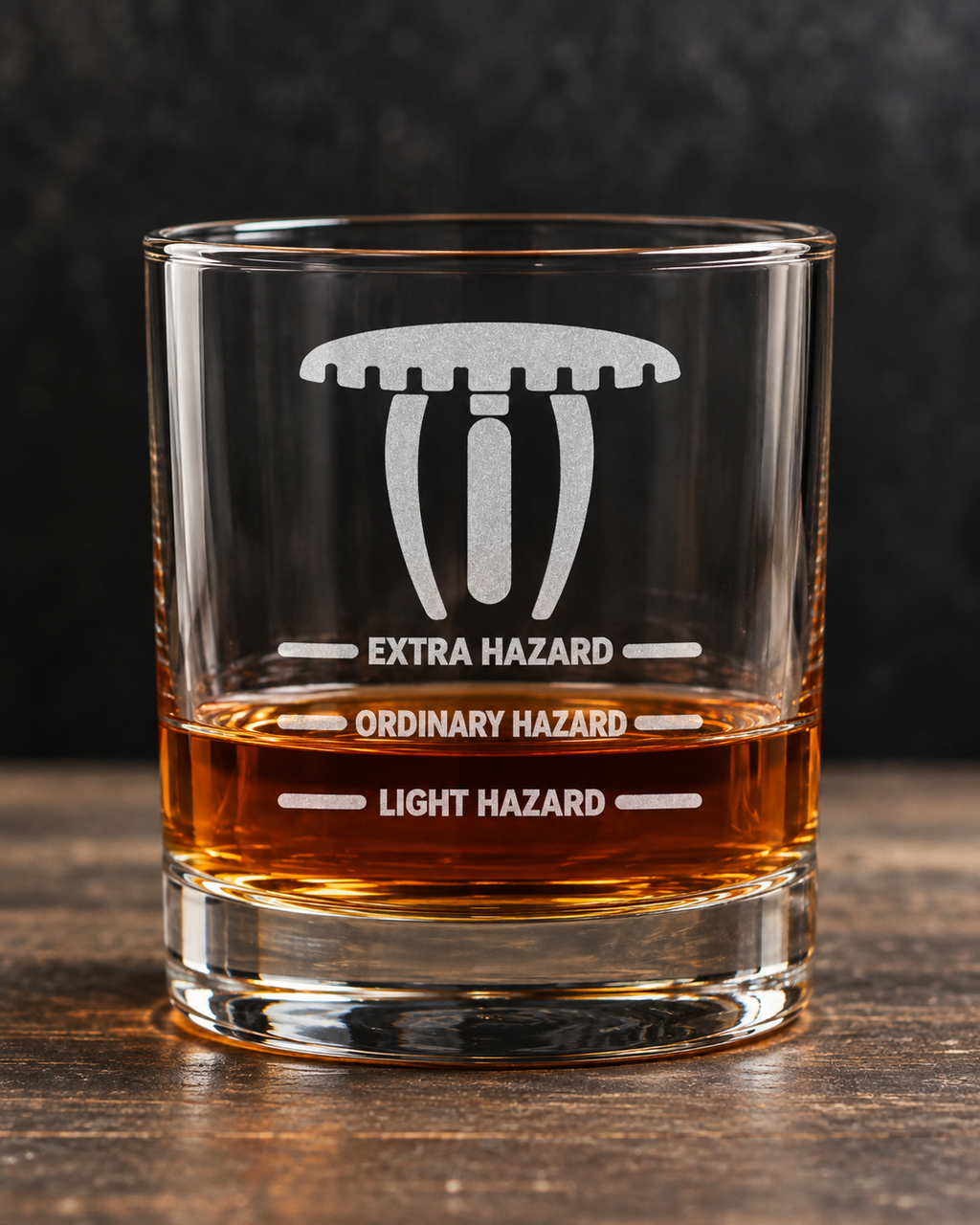 Sprinkler Fitter Hazard Level Whiskey Glass – Engraved 10.5 oz Rocks Glass