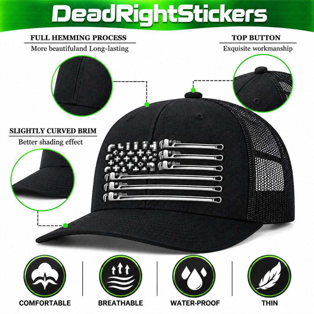 Pipe Trades American Flag Trucker Hat – Pipe Wrench & Fittings Design