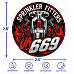 UA 669 Sprinkler Fitters Round Vinyl Sticker