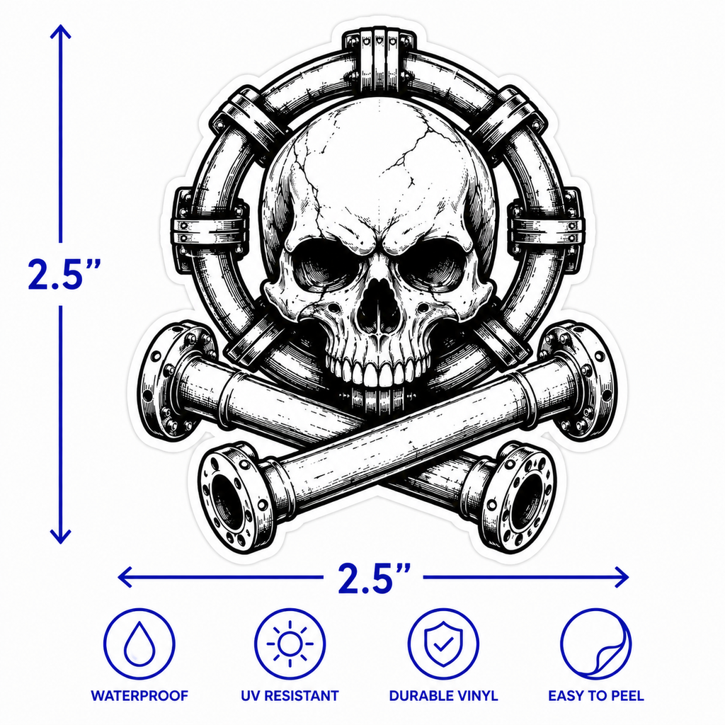 Pipe Skull Crossbones Vinyl Sticker