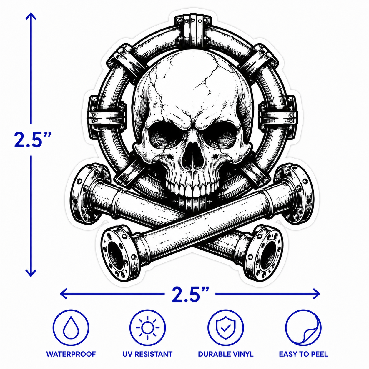 Pipe Skull Crossbones Vinyl Sticker