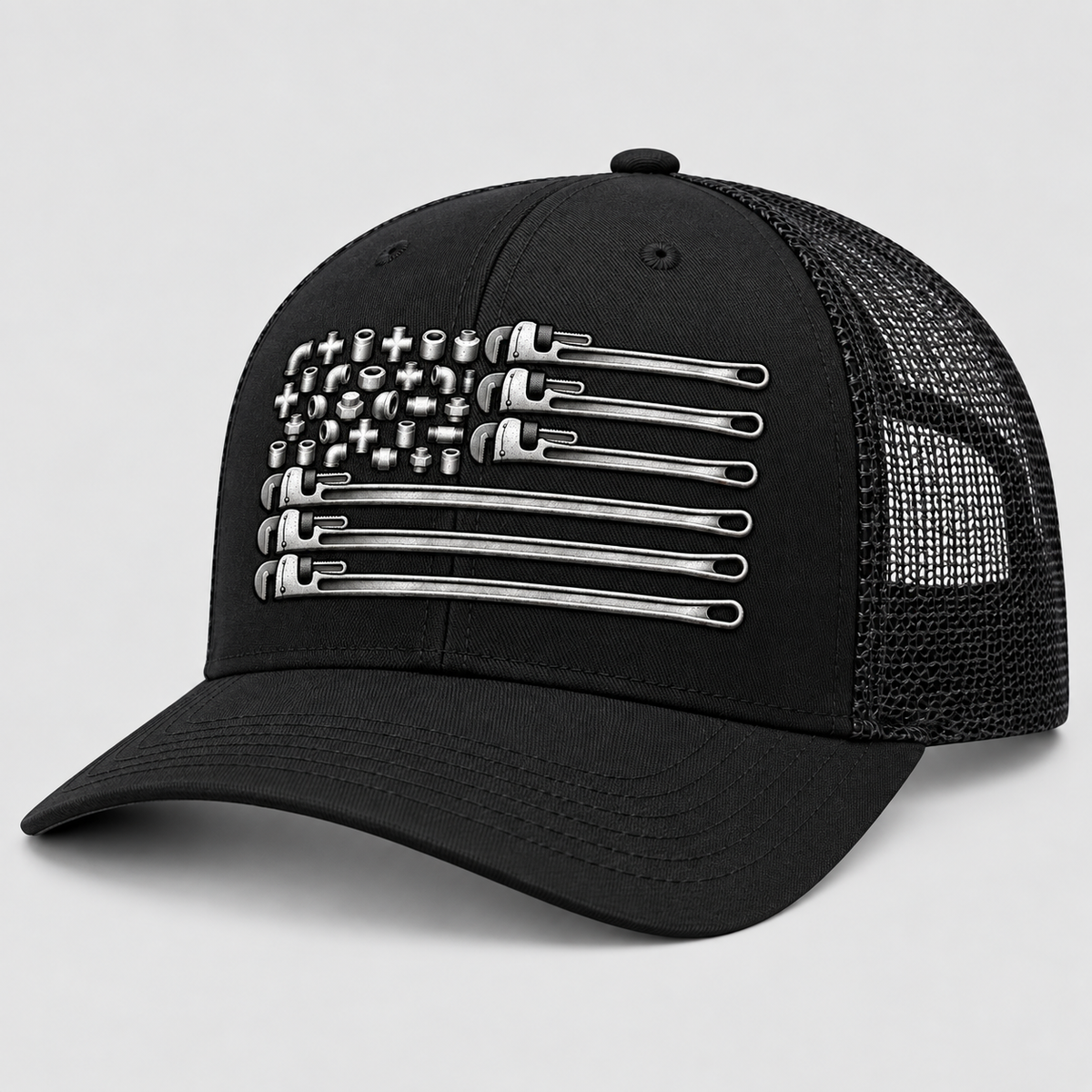 Pipe Trades American Flag Trucker Hat – Pipe Wrench & Fittings Design