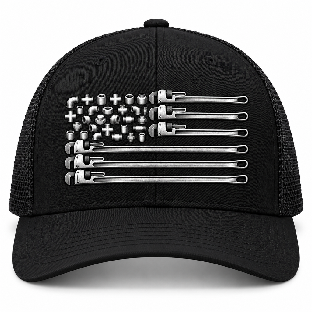Pipe Trades American Flag Trucker Hat – Pipe Wrench & Fittings Design