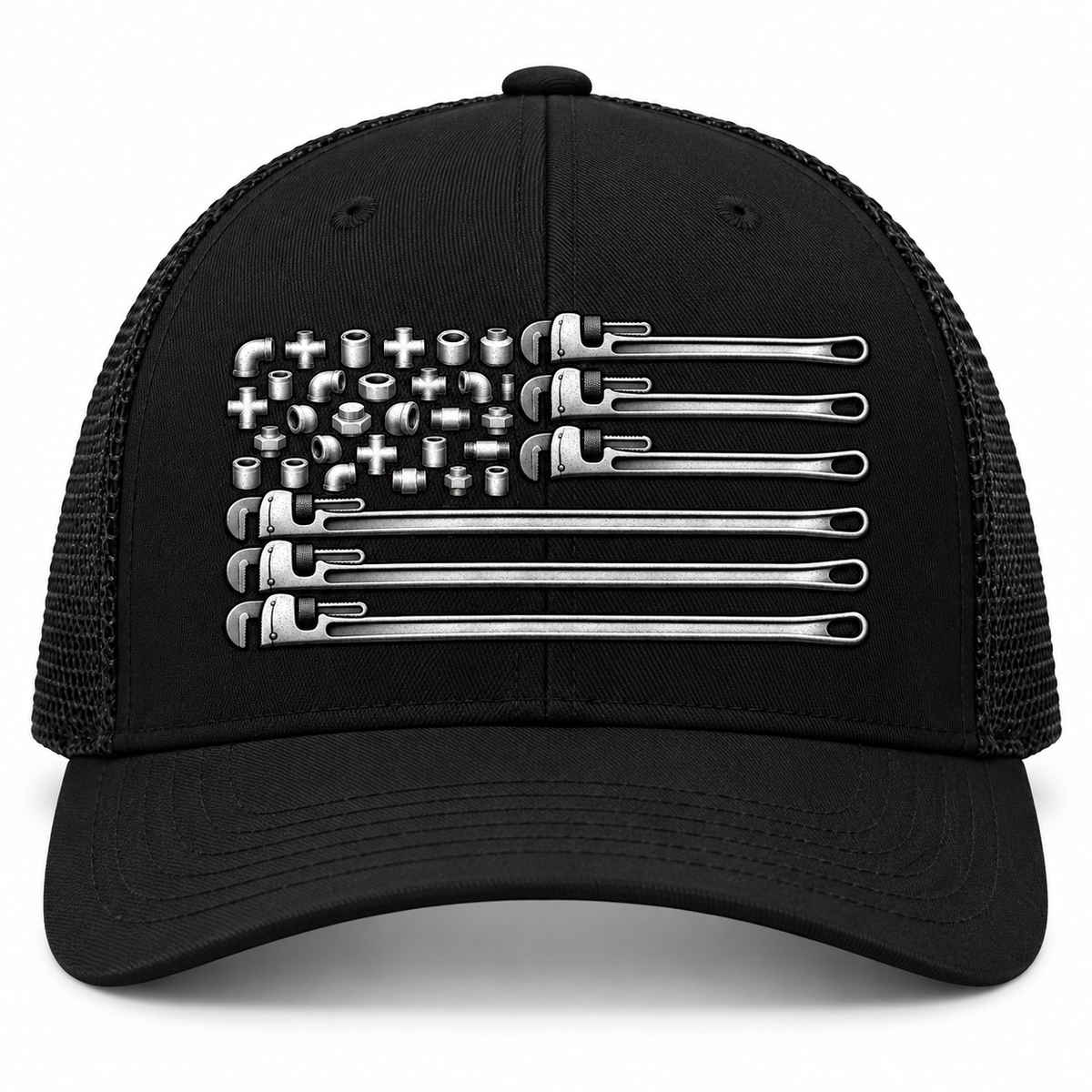 Pipe Trades American Flag Trucker Hat – Pipe Wrench & Fittings Design