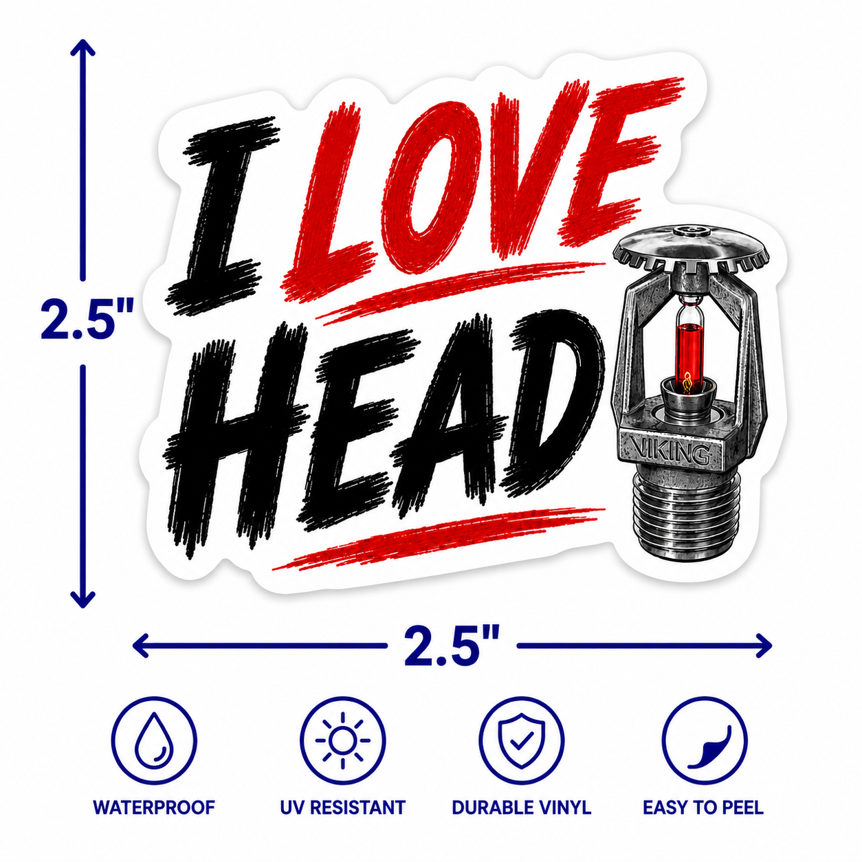 I Love Head Fire Sprinkler Vinyl Sticker