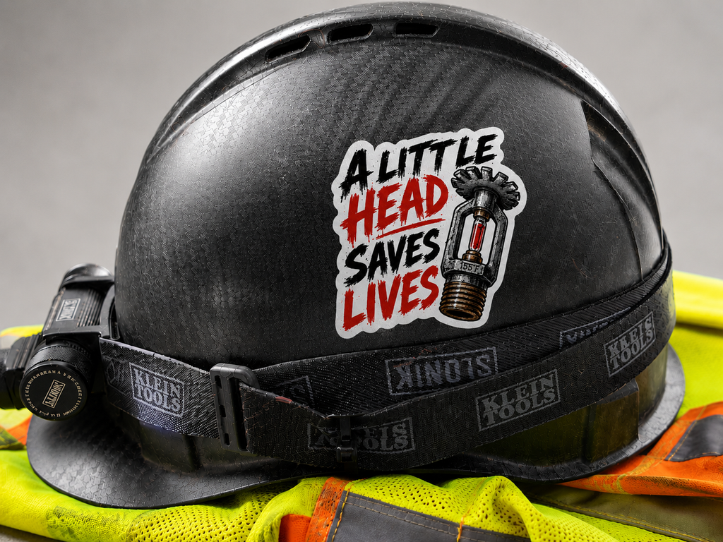 A Little Head Saves Lives Funny Sprinkler Fitter Vinyl Sticker