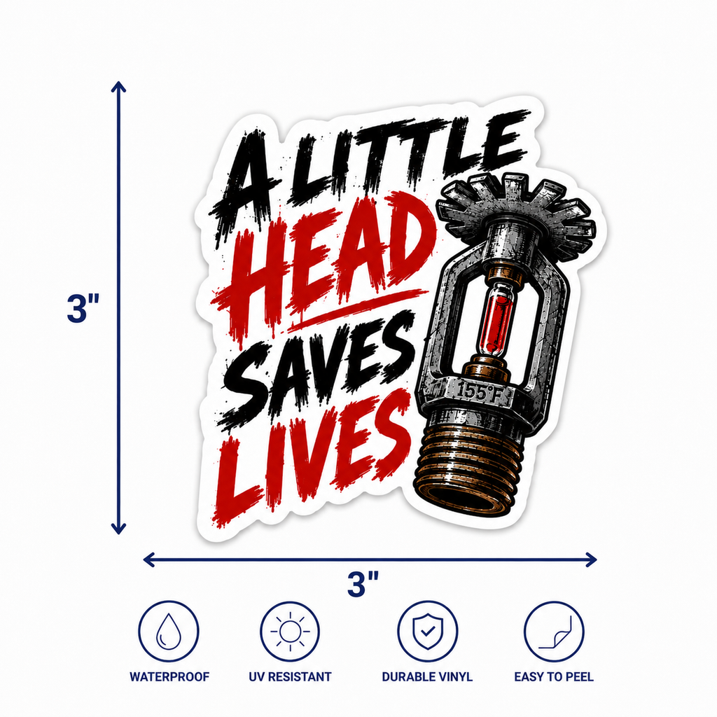 A Little Head Saves Lives Funny Sprinkler Fitter Vinyl Sticker