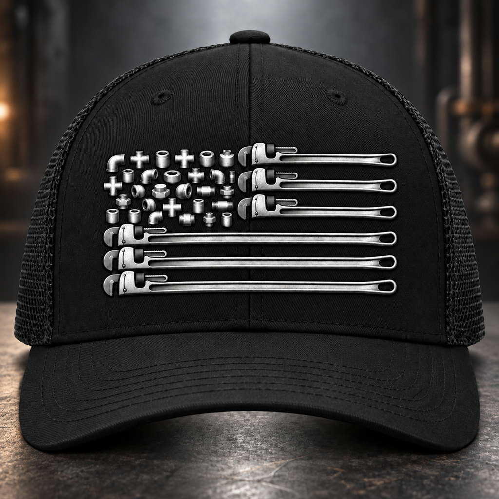 Pipe Trades American Flag Trucker Hat – Pipe Wrench & Fittings Design